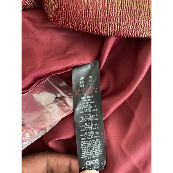 NWT ASOS DESIGN Super Sleeve Metallic Open Square Back Tux Mini Dress in Gold 6 - Picture 6 of 7